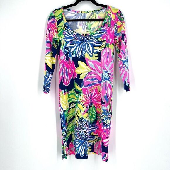 Lilly Pulitzer Kenzie Dress Traveler's Palm Resort Navy Small - Picture 1 of 10